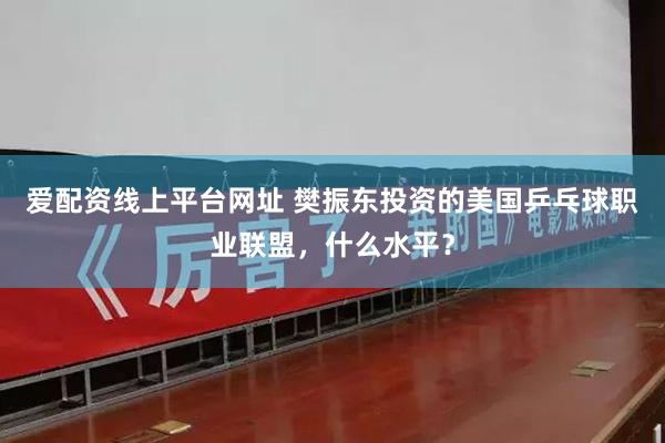 爱配资线上平台网址 樊振东投资的美国乒乓球职业联盟，什么水平